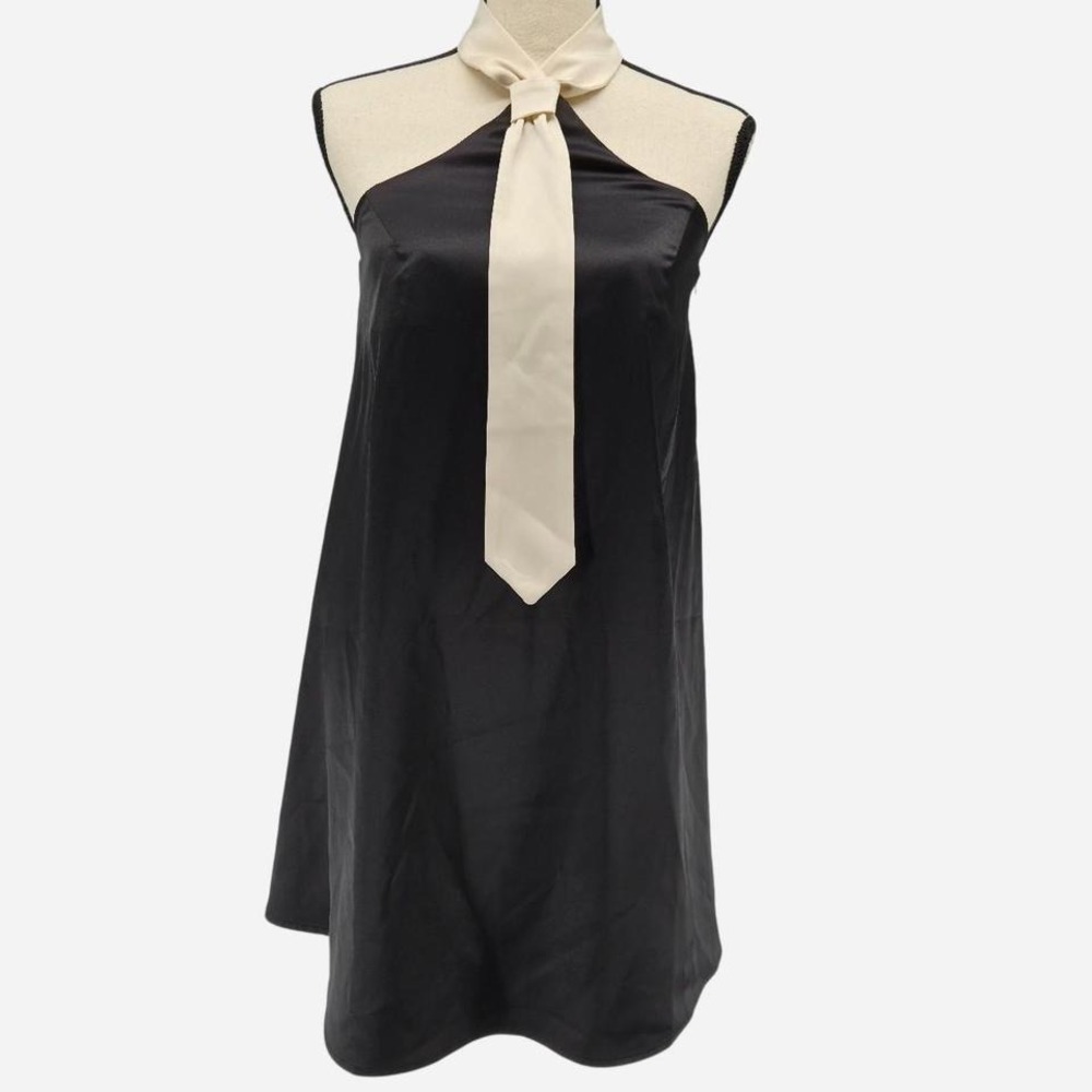 Anthropologie Flat White Mini Dress with Tie halter detail Black Size‎ XL NWT